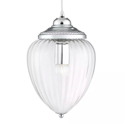 Searchlight Pendant Lights Moscow Pendant - Chrome Metal & Ribbed Glass - Searchlight Pendant Lights Moscow Pendant - Chrome Metal & Ribbed Glass
