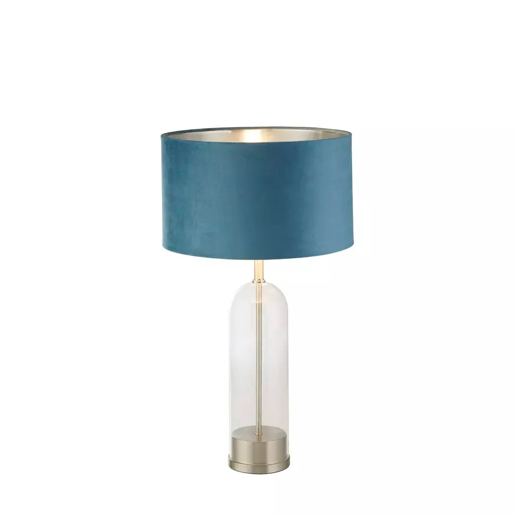 searchlight table lamps Oxford Table Lamp - Glass, Satin Nickel & Teal Velvet Shade - searchlight table lamps Oxford Table Lamp - Glass, Satin Nickel & Teal Velvet Shade