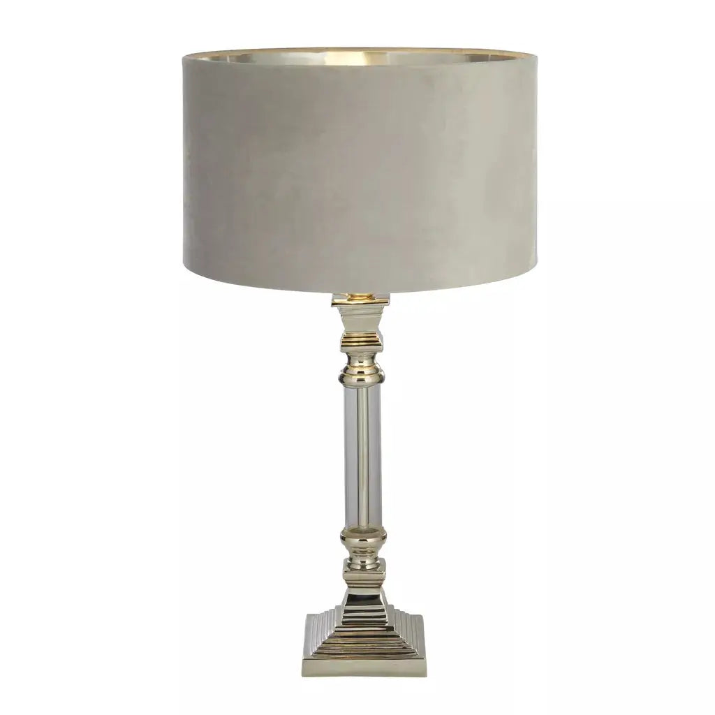 searchlight table lamps Lux & Belle Table Lamp Clear Glass & Chrome with Grey Shade - searchlight table lamps Lux & Belle Table Lamp Clear Glass & Chrome with Grey Shade