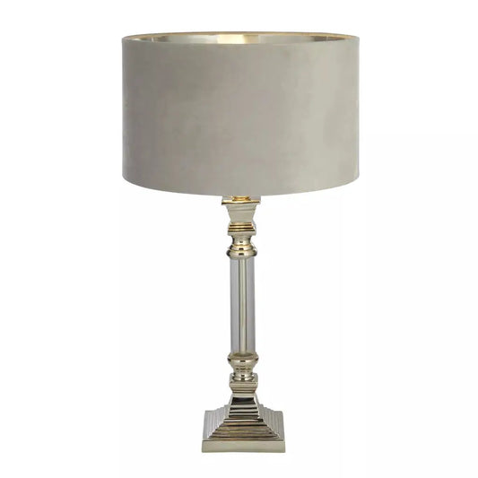 searchlight table lamps Lux & Belle Table Lamp Clear Glass & Chrome with Grey Shade - searchlight table lamps Lux & Belle Table Lamp Clear Glass & Chrome with Grey Shade