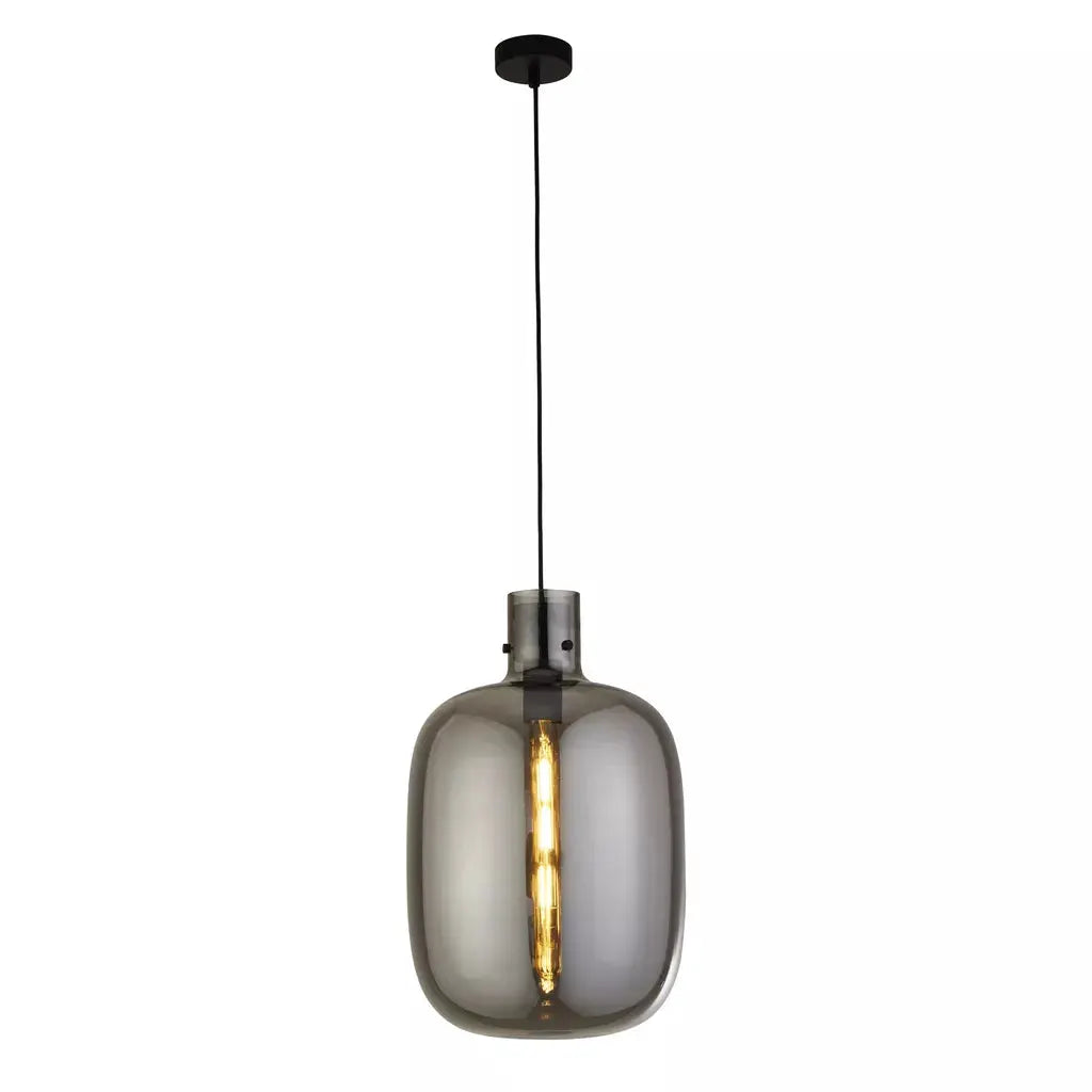 Searchlight Pendant Lights Barrel Pendant - Black Metal & Smoked Glass - Searchlight Pendant Lights Barrel Pendant - Black Metal & Smoked Glass