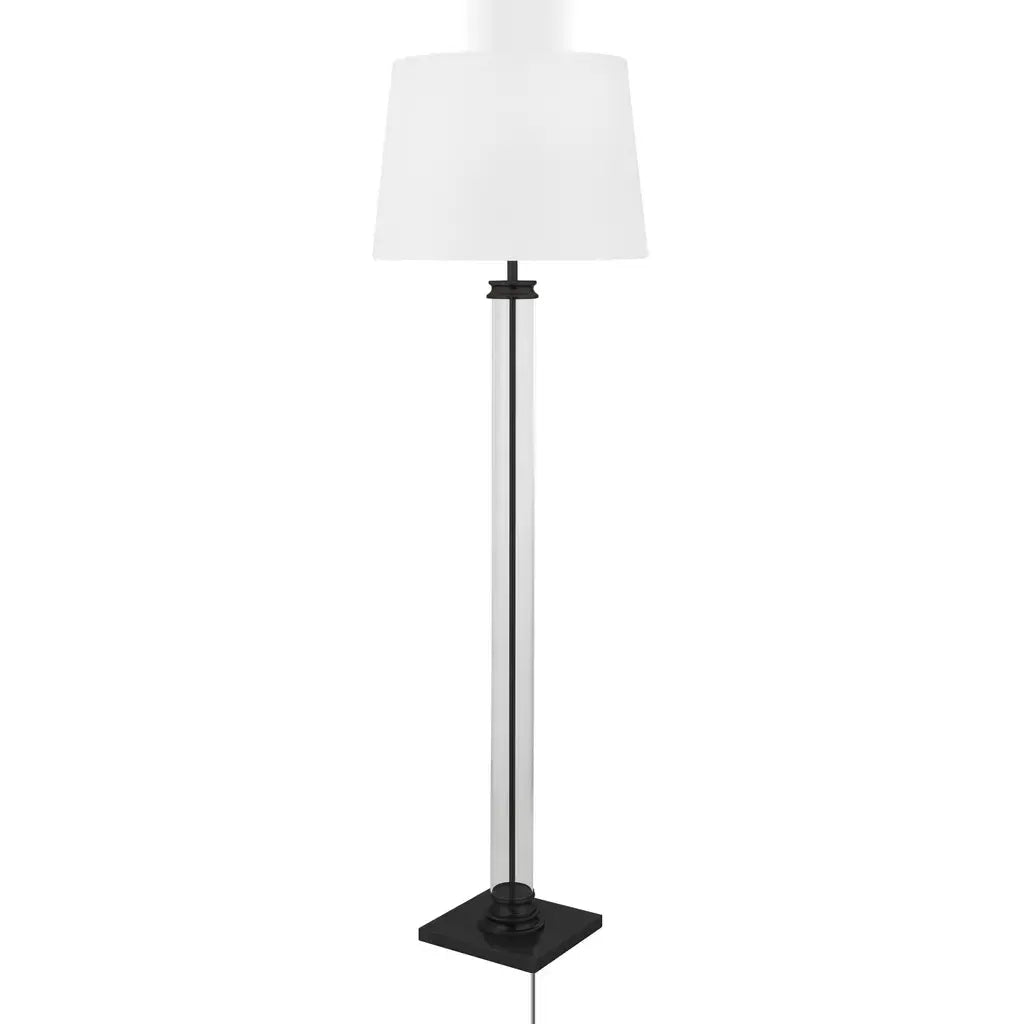 Searchlight Table Lamps Pedestal Floor Lamp- Black Metal, Glass & White Fabric Shade - Floor Lamps Searchlight Table Lamps Pedestal Floor Lamp- Black Metal, Glass & White Fabric Shade Floor Lamps