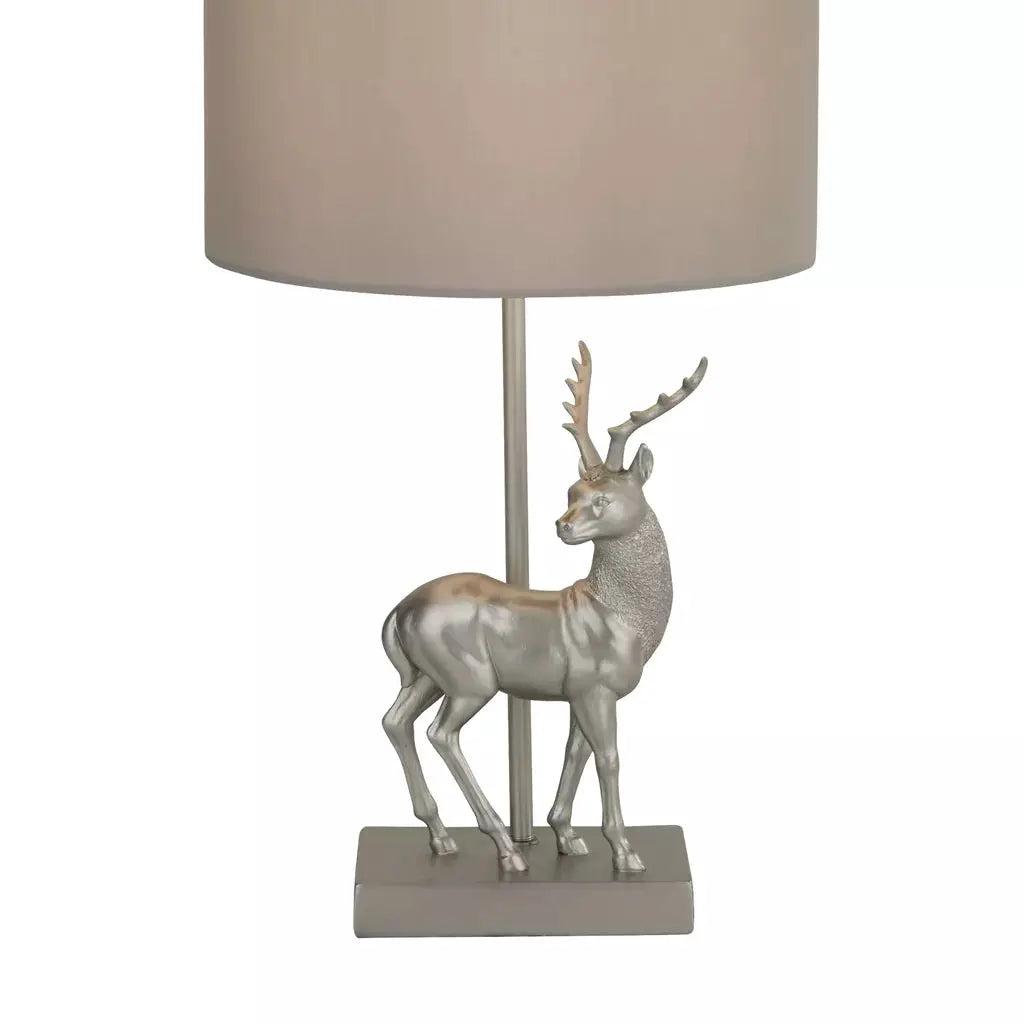 searchlight table lamps Deer Table Lamp - Silver Resin & Grey Fabric Shade - searchlight table lamps Deer Table Lamp - Silver Resin & Grey Fabric Shade