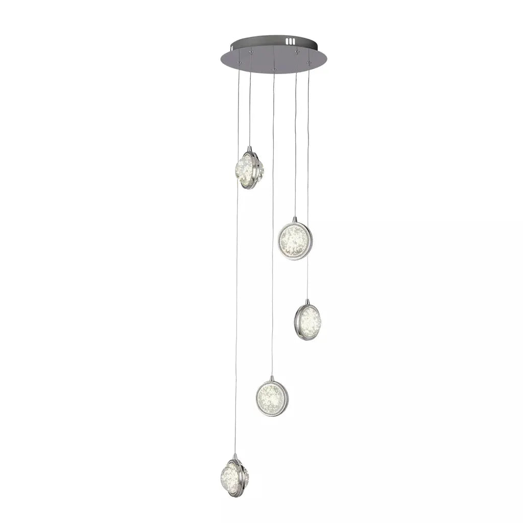 Searchlight Pendant Lights Quartz 5Lt Ceiling Pendant - Chrome & Bubble Glass - Searchlight Pendant Lights Quartz 5Lt Ceiling Pendant - Chrome & Bubble Glass