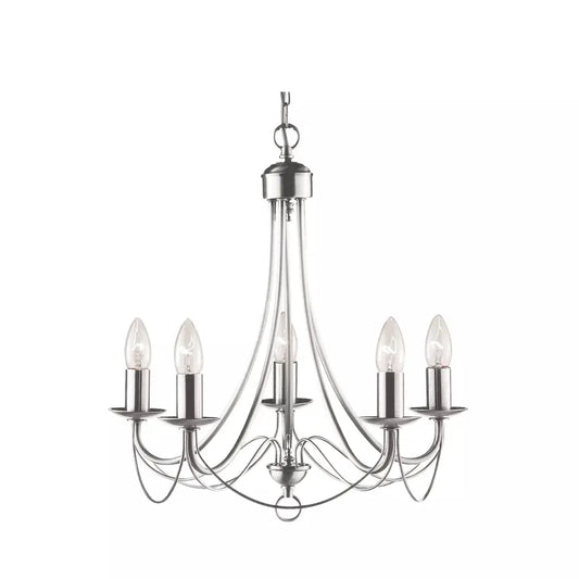 Searchlight Pendant Lights Maypole 5Lt Pendant - Satin Silver Metal - Searchlight Pendant Lights Maypole 5Lt Pendant - Satin Silver Metal