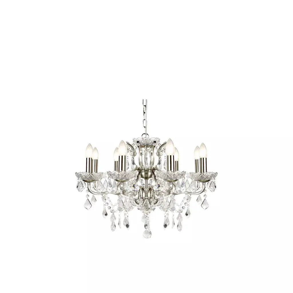 searchlight chandlier Paris 8Lt Chandelier - Satin Silver Metal & Clear Crystal - searchlight chandlier Paris 8Lt Chandelier - Satin Silver Metal & Clear Crystal