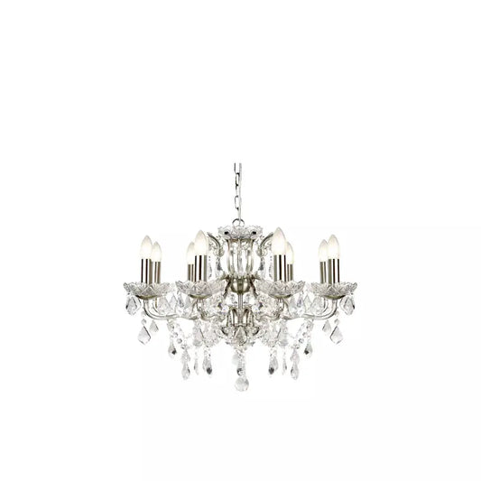 searchlight chandlier Paris 8Lt Chandelier - Satin Silver Metal & Clear Crystal - searchlight chandlier Paris 8Lt Chandelier - Satin Silver Metal & Clear Crystal