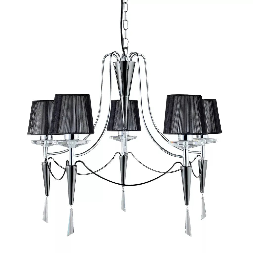 Searchlight Pendant Lights Duchess 5Lt Ceiling Pendant - Chrome/Crystal & Black Shades - Searchlight Pendant Lights Duchess 5Lt Ceiling Pendant - Chrome/Crystal & Black Shades