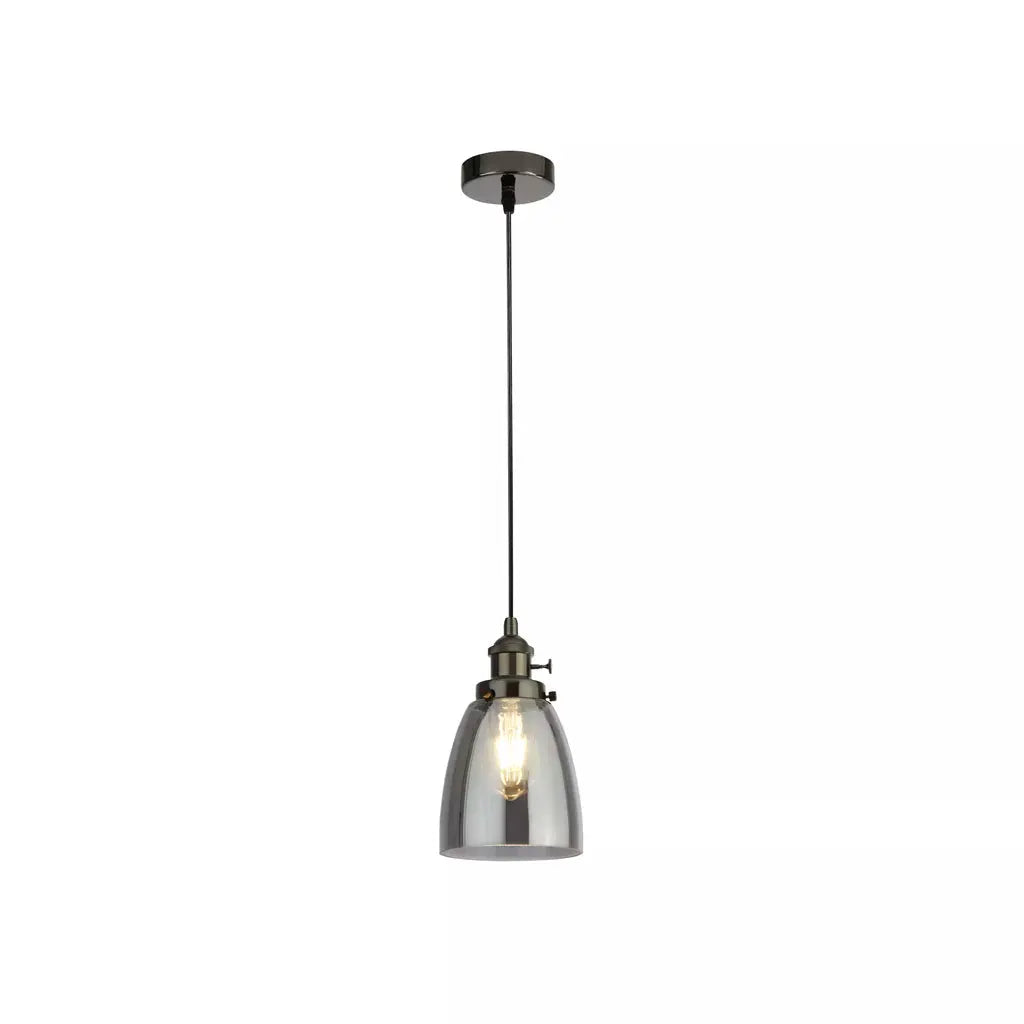 Searchlight Pendant Lights Camden 1Lt Pendant - Black Chrome Metal & Smoked Glass - Searchlight Pendant Lights Camden 1Lt Pendant - Black Chrome Metal & Smoked Glass