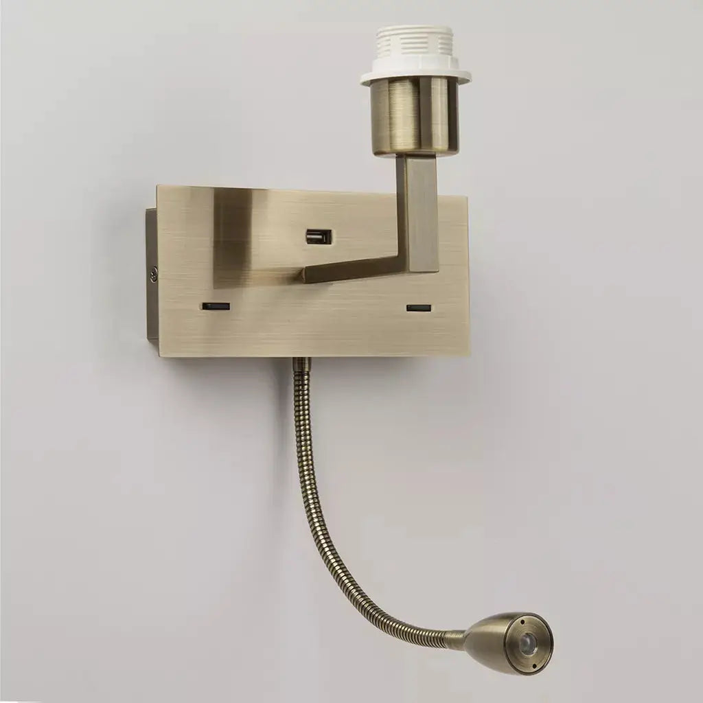 searchlight wall lights Pimlico Plus Reader, E27 & 1W 3000k, USB, Antique Brass - searchlight wall lights Pimlico Plus Reader, E27 & 1W 3000k, USB, Antique Brass