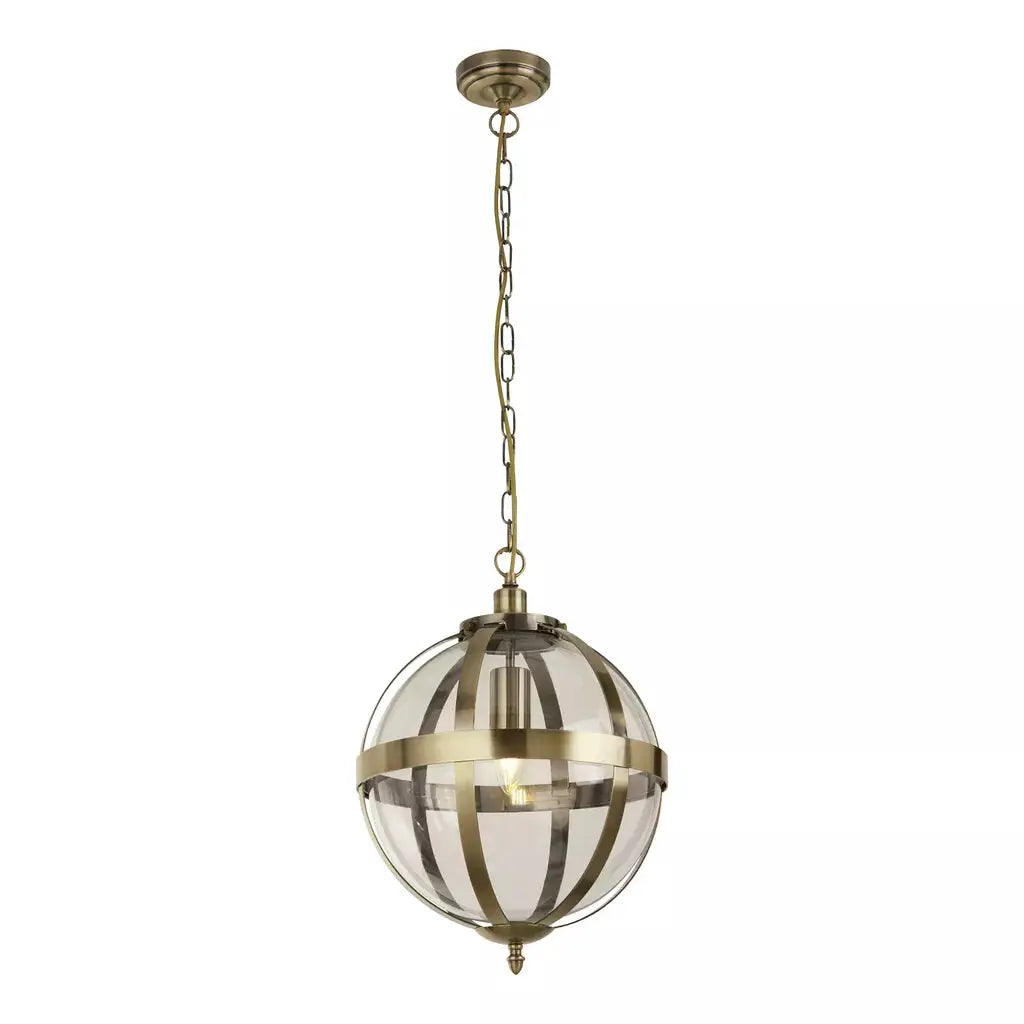 Searchlight Pendant Lights Lux & Belle 25cm Pendant - Antique Brass Metal & Clear Glass - Searchlight Pendant Lights Lux & Belle 25cm Pendant - Antique Brass Metal & Clear Glass