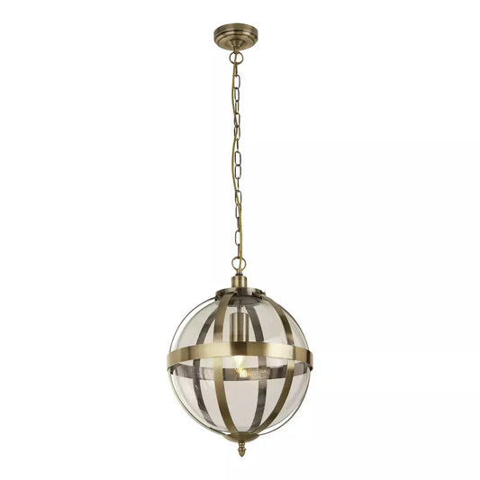 Searchlight Pendant Lights Lux & Belle 25cm Pendant - Antique Brass Metal & Clear Glass - Searchlight Pendant Lights Lux & Belle 25cm Pendant - Antique Brass Metal & Clear Glass