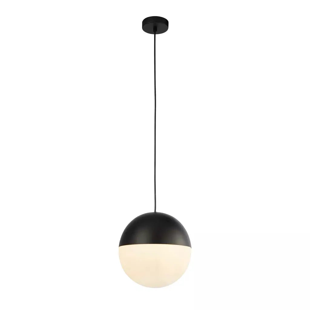 Searchlight Pendant Lights Endor Pendant - Black Metal & Opal Glass - Searchlight Pendant Lights Endor Pendant - Black Metal & Opal Glass