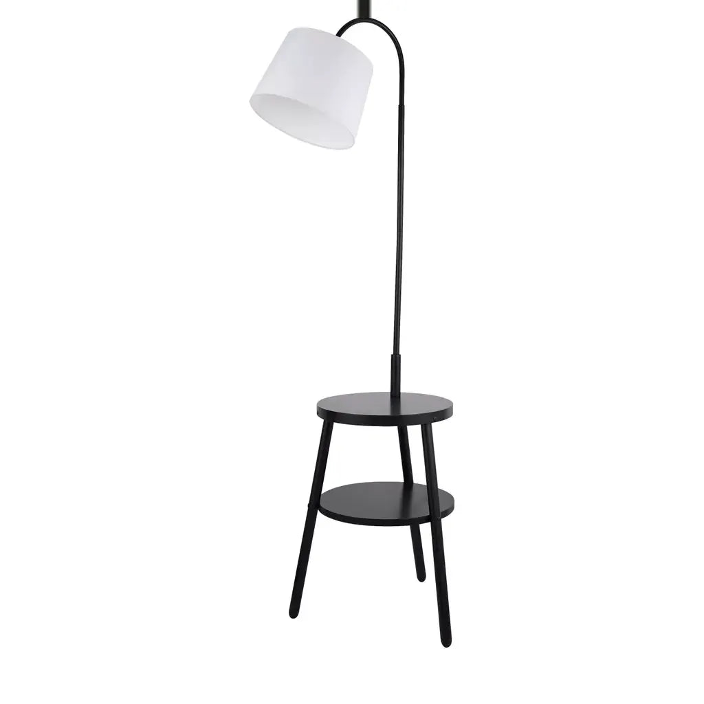 Searchlight Table Lamps Ridge Shelf Floor Lamp - Black Metal, Wood & White Fabric - Floor Lamps Searchlight Table Lamps Ridge Shelf Floor Lamp - Black Metal, Wood & White Fabric Floor Lamps