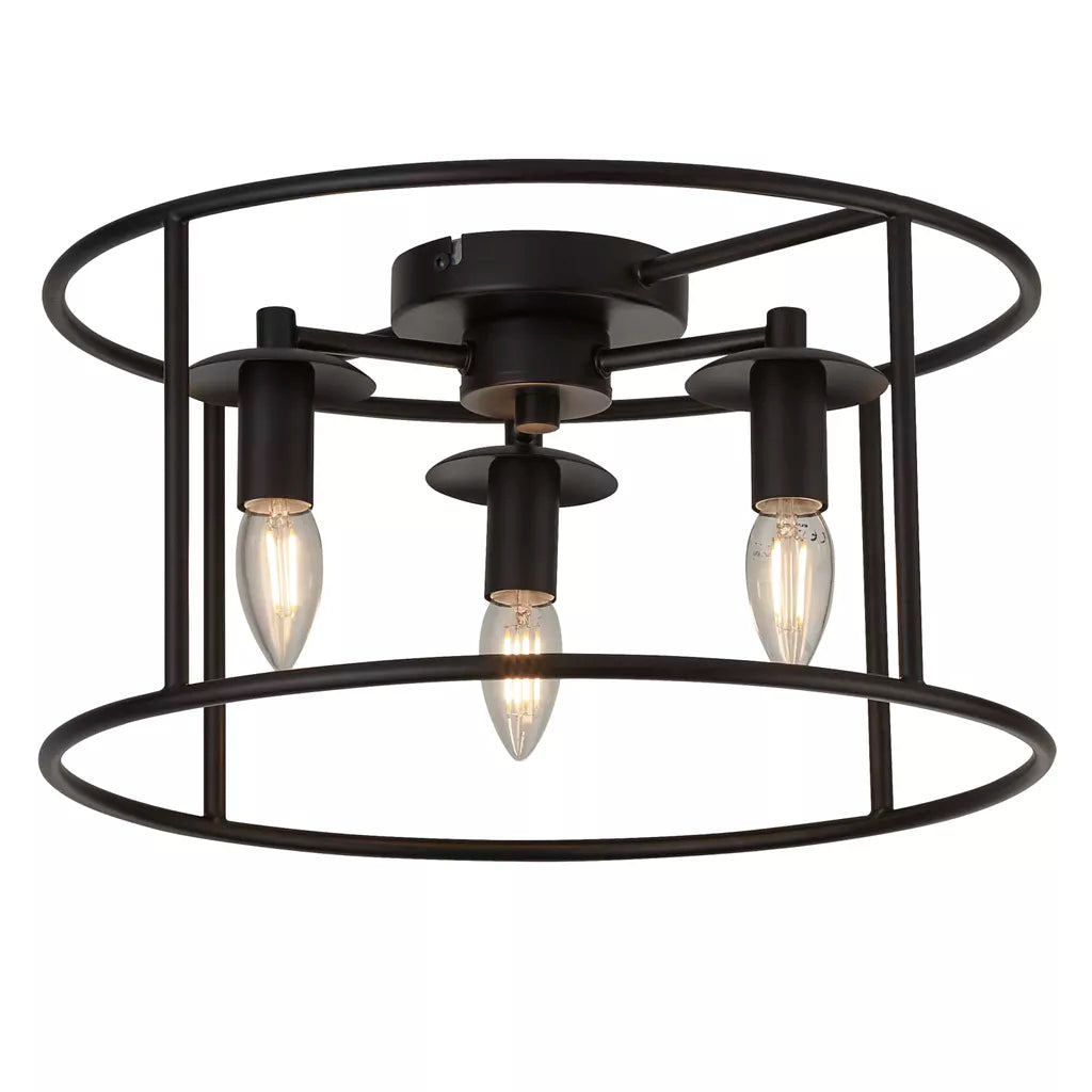 Searchlight 3Lt Framed Flush Black Metal - Ceiling Lights Searchlight 3Lt Framed Flush Black Metal Ceiling Lights