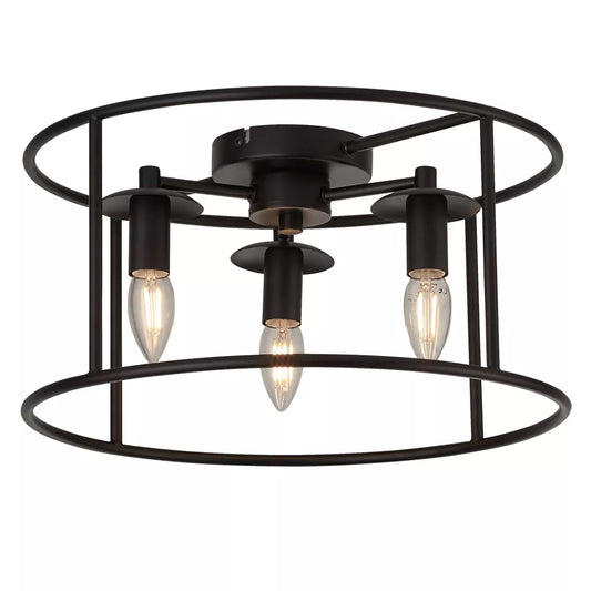 Searchlight 3Lt Framed Flush Black Metal - Ceiling Lights Searchlight 3Lt Framed Flush Black Metal Ceiling Lights