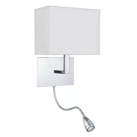 searchlight wall lights Hotel Wall Light - Chrome Metal & White Fabric Shade - searchlight wall lights Hotel Wall Light - Chrome Metal & White Fabric Shade