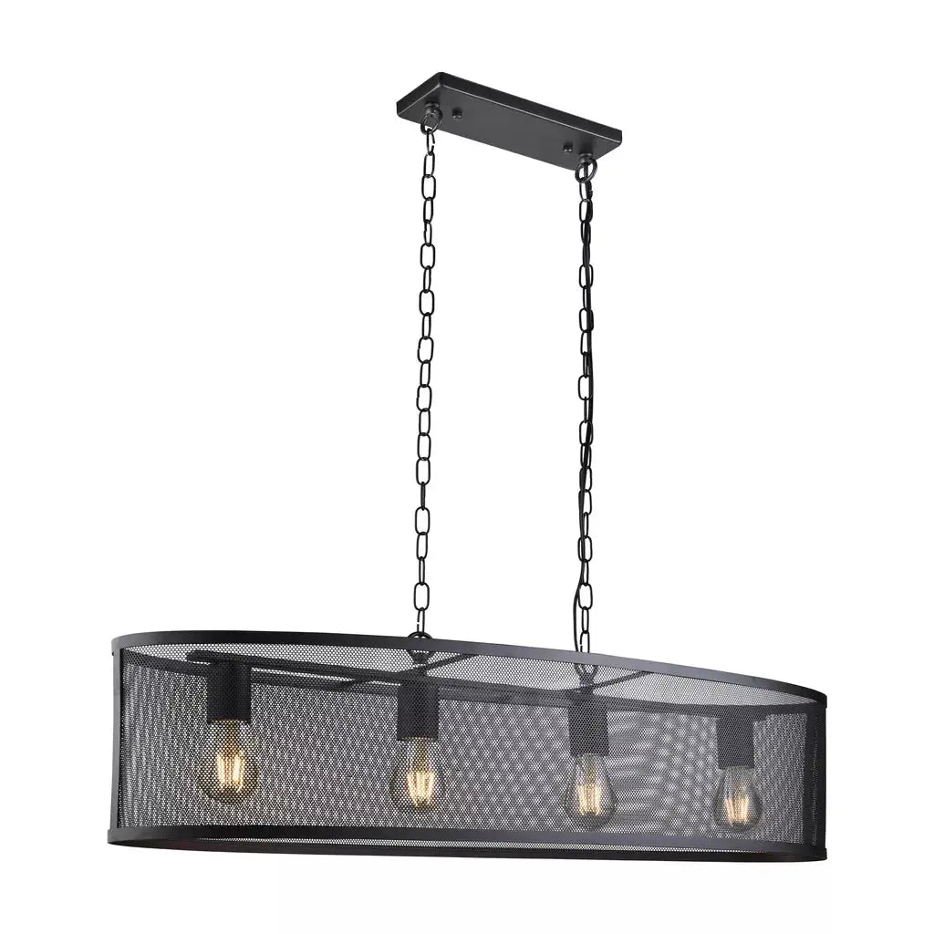 Searchlight Pendant Lights Fishnet 4Lt Oval Pendant - Matt Black Metal & Mesh Shade - Searchlight Pendant Lights Fishnet 4Lt Oval Pendant - Matt Black Metal & Mesh Shade