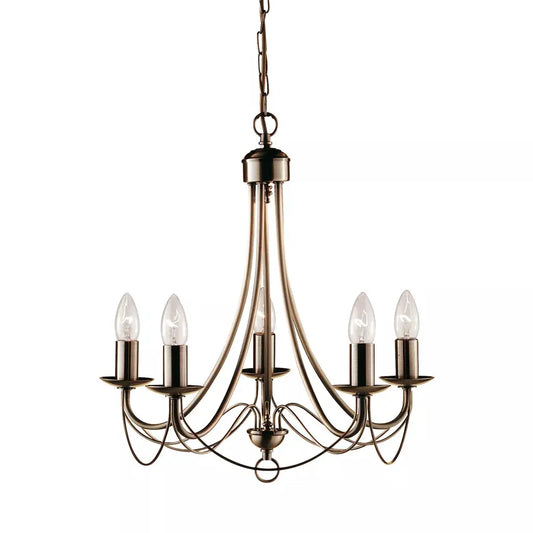 Searchlight Pendant Lights Maypole 5Lt Pendant - Antique Brass Metal - Searchlight Pendant Lights Maypole 5Lt Pendant - Antique Brass Metal