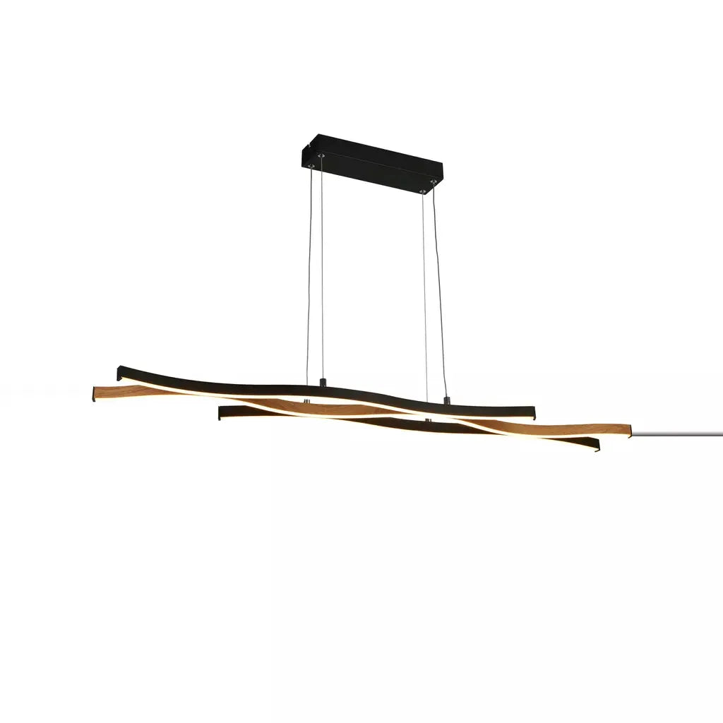 Searchlight Pendant Lights Bloom Pendant - Black Metal & Wood Effect - Searchlight Pendant Lights Bloom Pendant - Black Metal & Wood Effect