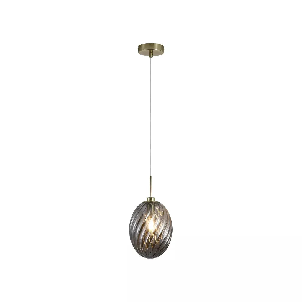 Searchlight Pendant Lights Whirl 1Lt Pendant, Satin Brass Metal with Smoked Glass - Searchlight Pendant Lights Whirl 1Lt Pendant, Satin Brass Metal with Smoked Glass