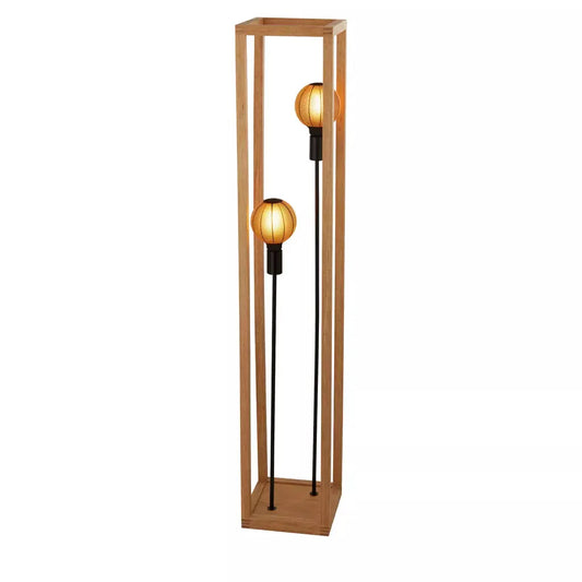 Searchlight Table Lamps Square 2Lt Floor Lamp - Natural Wood & Black Metal - Floor Lamps Searchlight Table Lamps Square 2Lt Floor Lamp - Natural Wood & Black Metal Floor Lamps