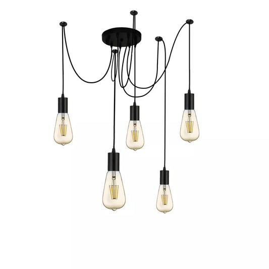 Searchlight Pendant Lights Squiggle 5Lt Pendant - Black Metal & Cables - Searchlight Pendant Lights Squiggle 5Lt Pendant - Black Metal & Cables