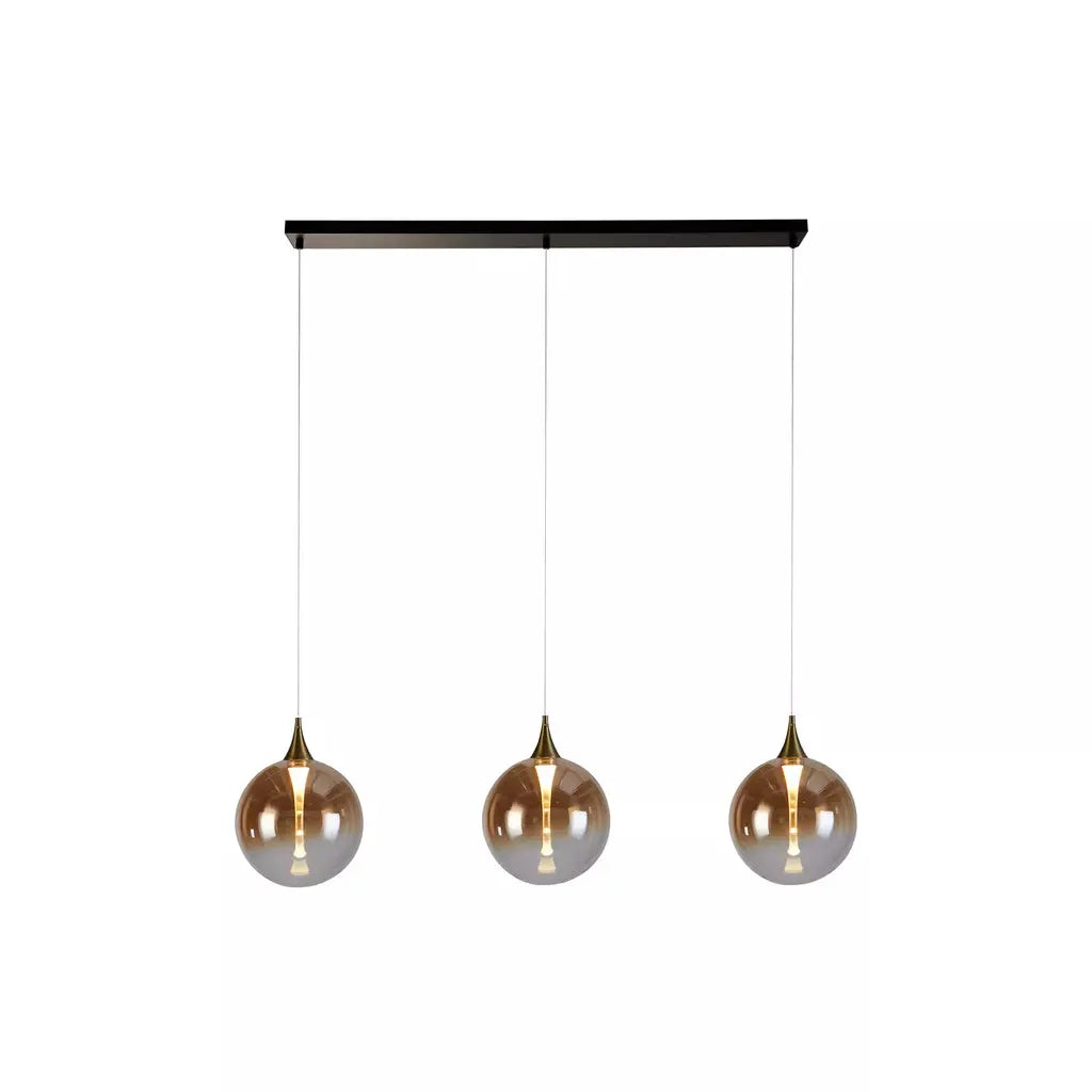 Searchlight Pendant Lights Alchemy 3Lt LED Bar Pendant Lamp, Black metal and Amber Glas - Searchlight Pendant Lights Alchemy 3Lt LED Bar Pendant Lamp, Black metal and Amber Glas