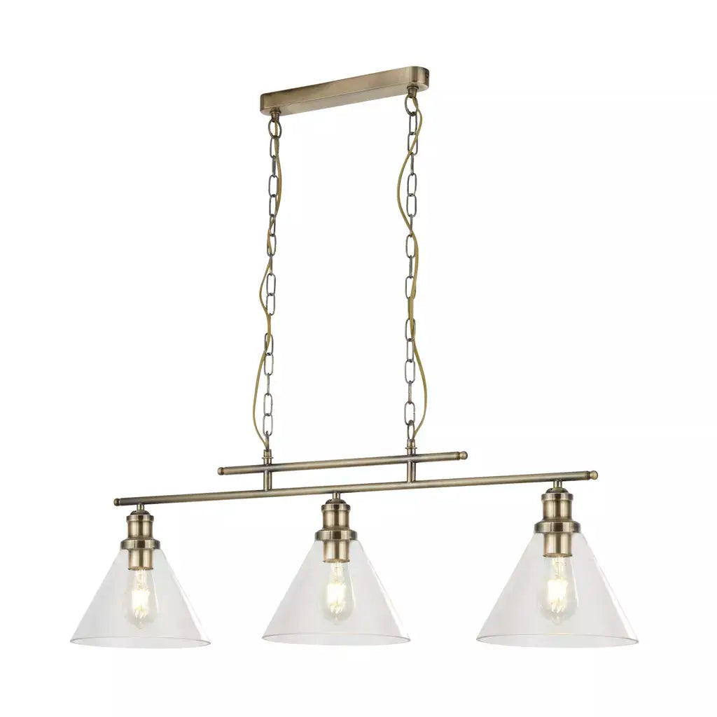 Searchlight Pendant Lights Pyramid 3Lt Pendant - Antique Brass Metal & Glass - Searchlight Pendant Lights Pyramid 3Lt Pendant - Antique Brass Metal & Glass