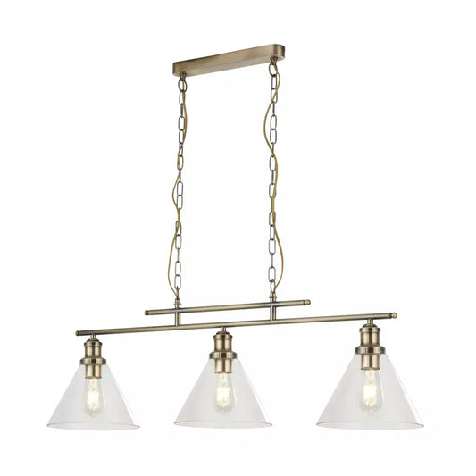 Searchlight Pendant Lights Pyramid 3Lt Pendant - Antique Brass Metal & Glass - Searchlight Pendant Lights Pyramid 3Lt Pendant - Antique Brass Metal & Glass
