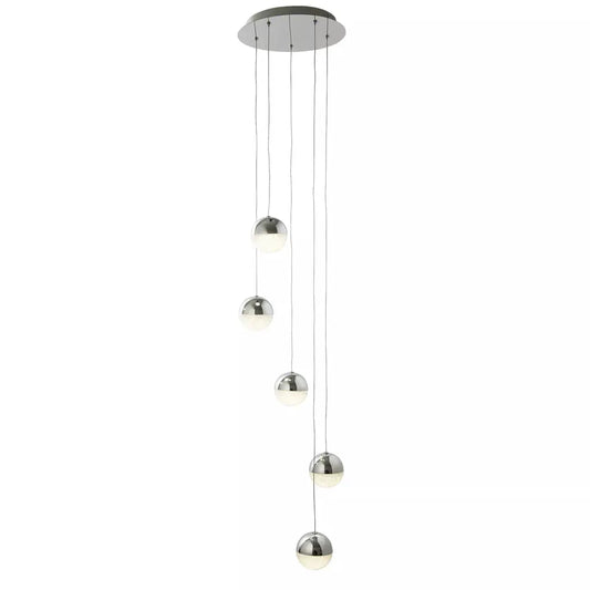 Searchlight Pendant Lights Marbles LED 5Lt Multi - Drop - Chrome, Crushed Ice Shade - Searchlight Pendant Lights Marbles LED 5Lt Multi - Drop - Chrome, Crushed Ice Shade