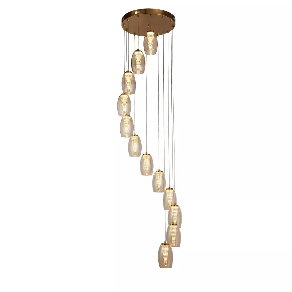 Searchlight Pendant Lights Cyclone 12Lt Pendant - Bronze Metal & Champagne Glass - Searchlight Pendant Lights Cyclone 12Lt Pendant - Bronze Metal & Champagne Glass