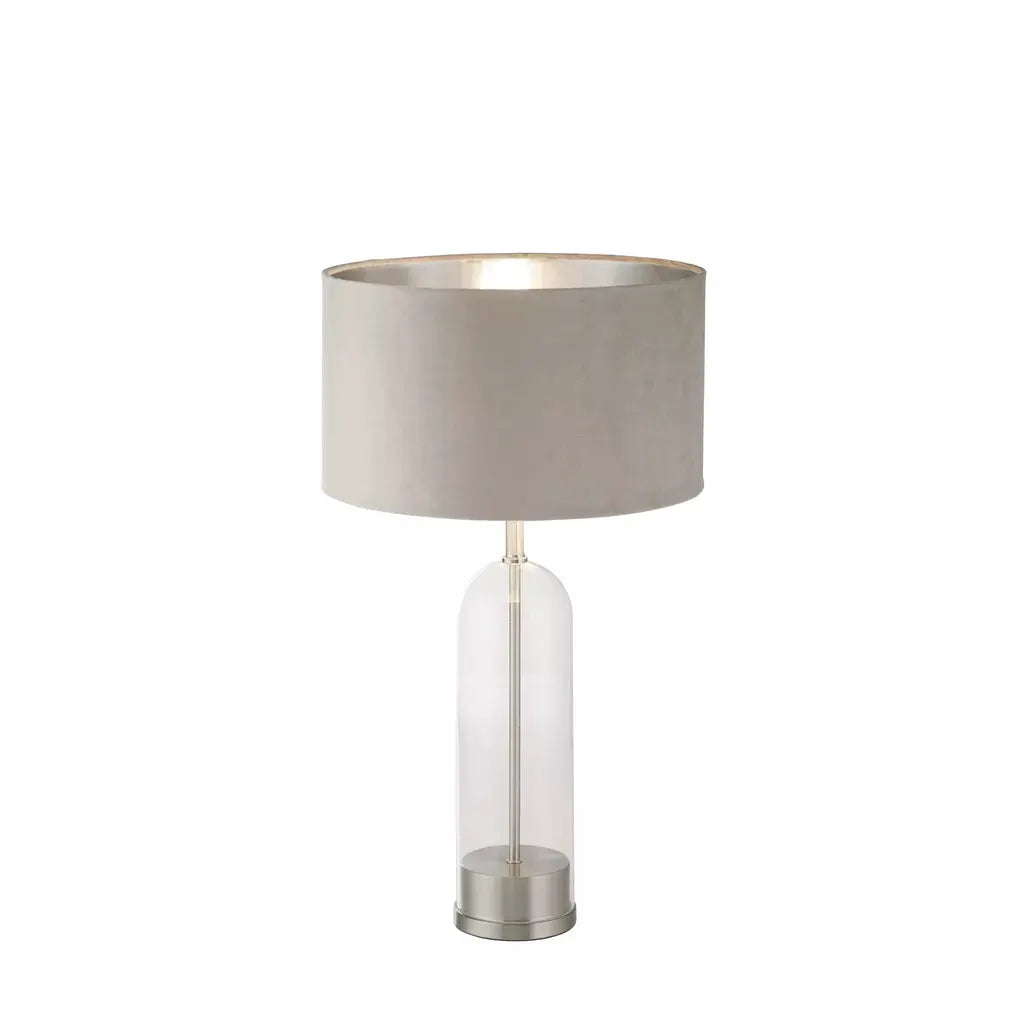 searchlight table lamps Oxford Table Lamp - Glass, Satin Nickel & Taupe Velvet Shade - searchlight table lamps Oxford Table Lamp - Glass, Satin Nickel & Taupe Velvet Shade