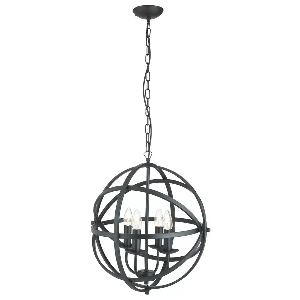 Searchlight Pendant Lights Orbit 4Lt Pendant - Black Metal - Searchlight Pendant Lights Orbit 4Lt Pendant - Black Metal