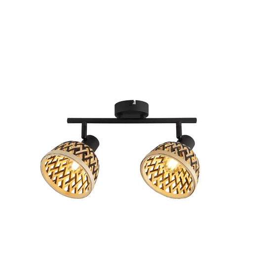 searchlight spots Lance 2Lt Spotlight Bar - Black Metal & Bamboo Shade - searchlight spots Lance 2Lt Spotlight Bar - Black Metal & Bamboo Shade