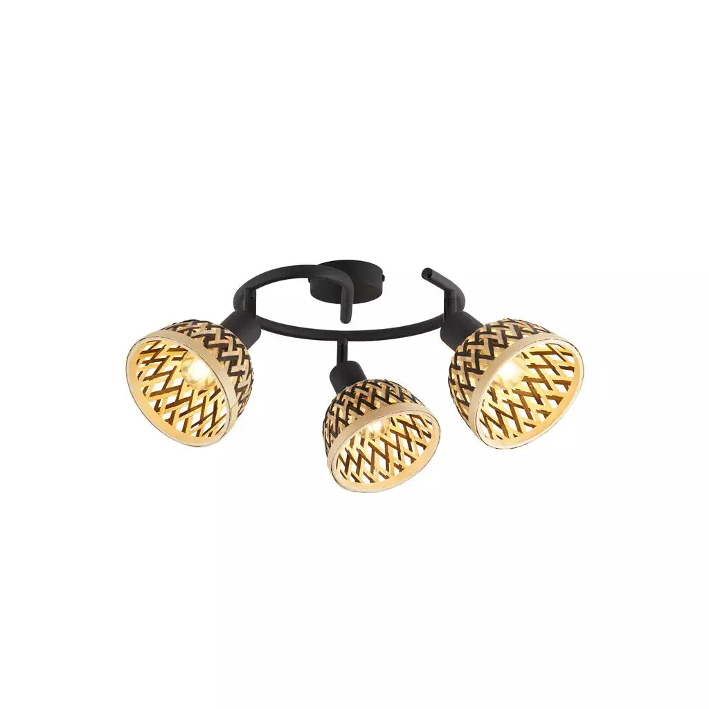searchlight spots Lance 3Lt Round Spotlight - Black Metal & Bamboo Shade - searchlight spots Lance 3Lt Round Spotlight - Black Metal & Bamboo Shade