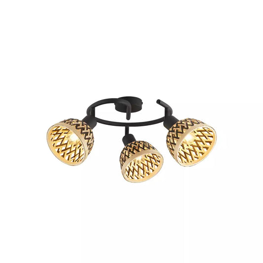 searchlight spots Lance 3Lt Round Spotlight - Black Metal & Bamboo Shade - searchlight spots Lance 3Lt Round Spotlight - Black Metal & Bamboo Shade