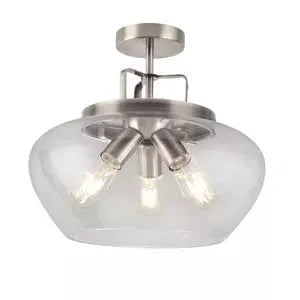 Searchlight Boule 3Lt Semi Flush - Silver & Clear Glass - Ceiling Lights Searchlight Boule 3Lt Semi Flush - Silver & Clear Glass Ceiling Lights