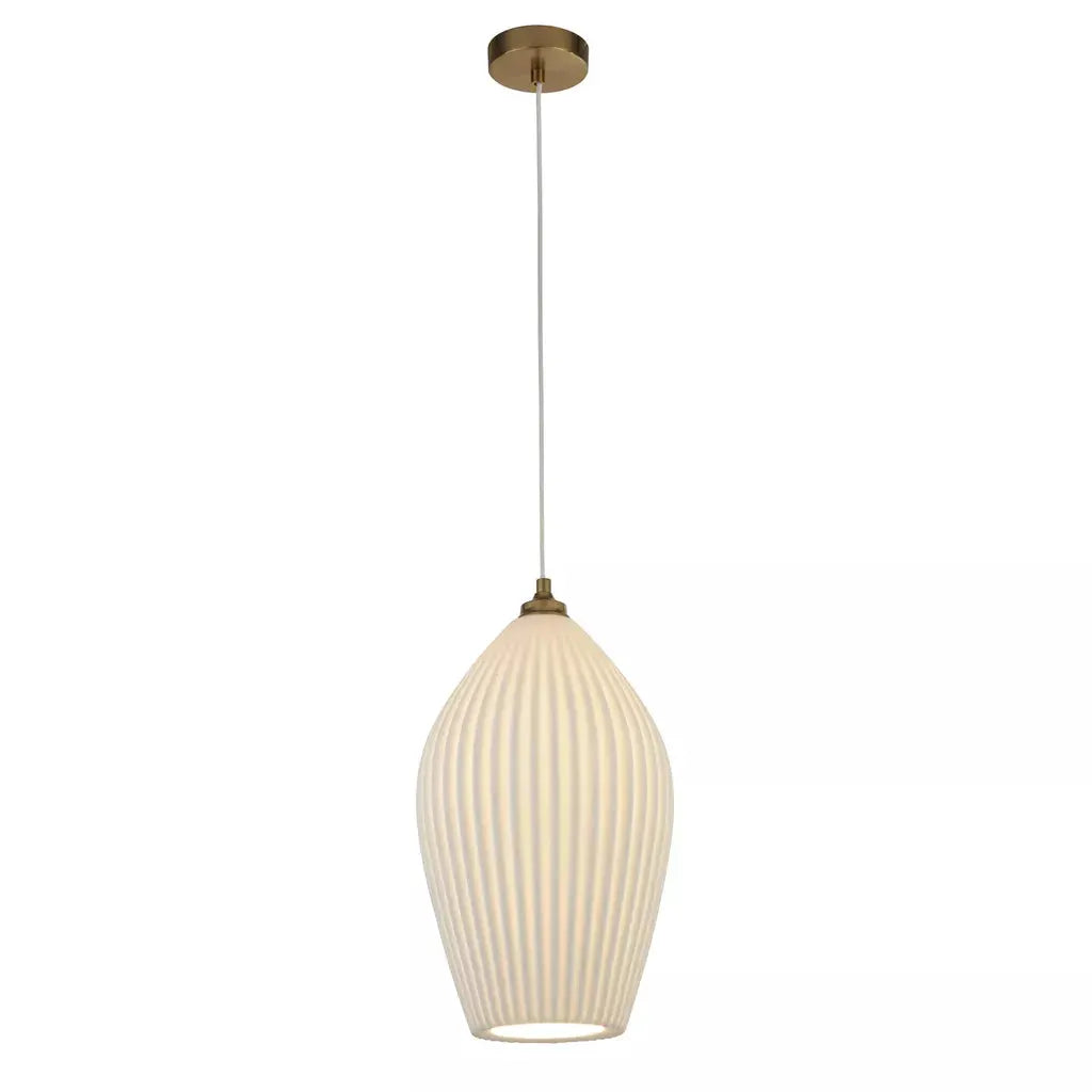 Searchlight Pendant Lights Lux & Belle Ceiling Pendant - White Ceramic & Antique Brass - Searchlight Pendant Lights Lux & Belle Ceiling Pendant - White Ceramic & Antique Brass