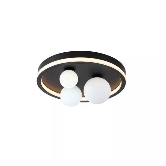 Searchlight Trident 3Lt LED Flush, Black Metal and Opal Glass Balls - Ceiling Lights Searchlight Trident 3Lt LED Flush, Black Metal and Opal Glass Balls Ceiling Lights