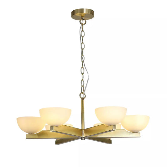 Searchlight Pendant Lights Lux & Belle 6LT Pendant- Satin Brass Metal & Opal White Glas - Searchlight Pendant Lights Lux & Belle 6LT Pendant- Satin Brass Metal & Opal White Glas