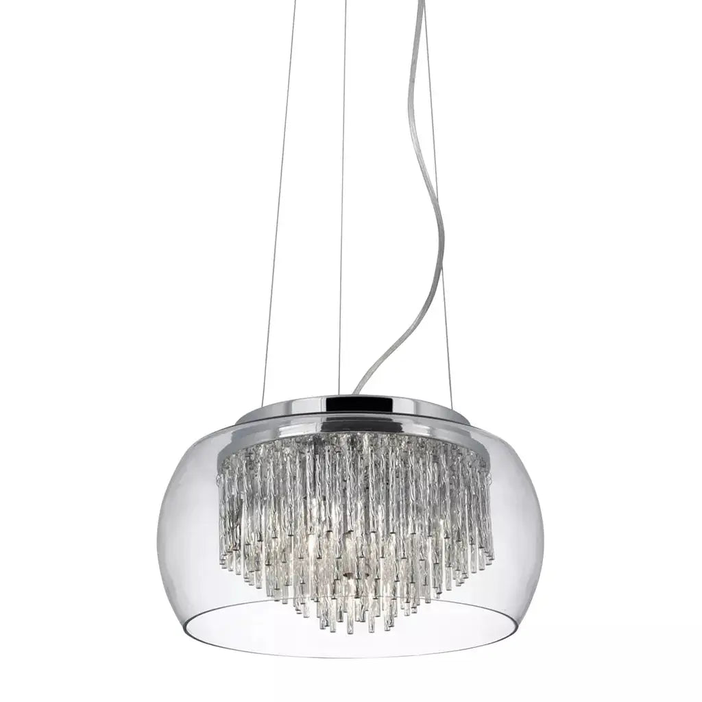 Searchlight Pendant Lights Curva 4Lt Pendant - Chrome Metal & Crystal Glass - Searchlight Pendant Lights Curva 4Lt Pendant - Chrome Metal & Crystal Glass