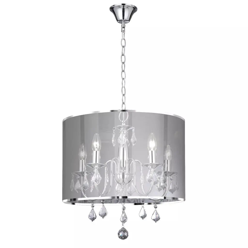 Searchlight Pendant Lights Venetian 5Lt Pendant - Chrome, Metallic Shade & Crystal - Searchlight Pendant Lights Venetian 5Lt Pendant - Chrome, Metallic Shade & Crystal