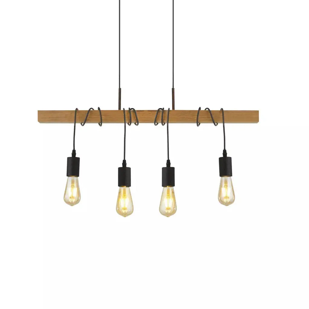 Searchlight Pendant Lights Woody 4Lt Bar Pendant - Natural Wood & Black Metal - Searchlight Pendant Lights Woody 4Lt Bar Pendant - Natural Wood & Black Metal