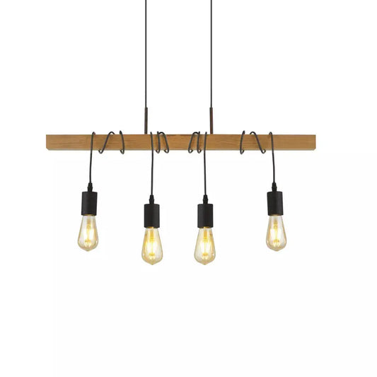 Searchlight Pendant Lights Woody 4Lt Bar Pendant - Natural Wood & Black Metal - Searchlight Pendant Lights Woody 4Lt Bar Pendant - Natural Wood & Black Metal