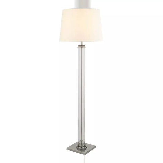 Searchlight Table Lamps Pedestal Floor Lamp - Satin Silver, Glass & Cream Fabric - Floor Lamps Searchlight Table Lamps Pedestal Floor Lamp - Satin Silver, Glass & Cream Fabric Floor Lamps