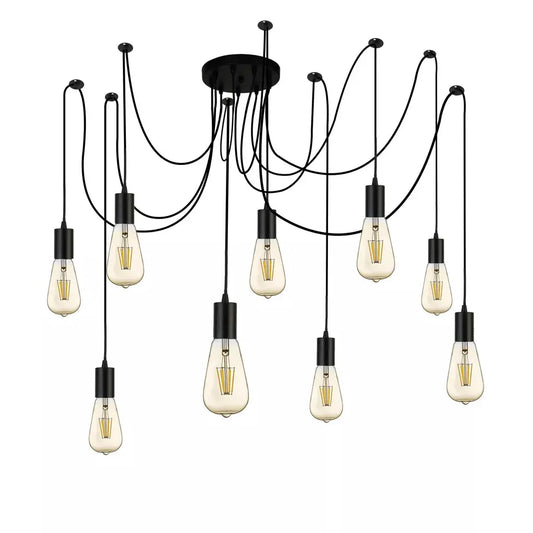 Searchlight Pendant Lights Squiggle 9Lt Pendant - Black Metal & Cables - Searchlight Pendant Lights Squiggle 9Lt Pendant - Black Metal & Cables
