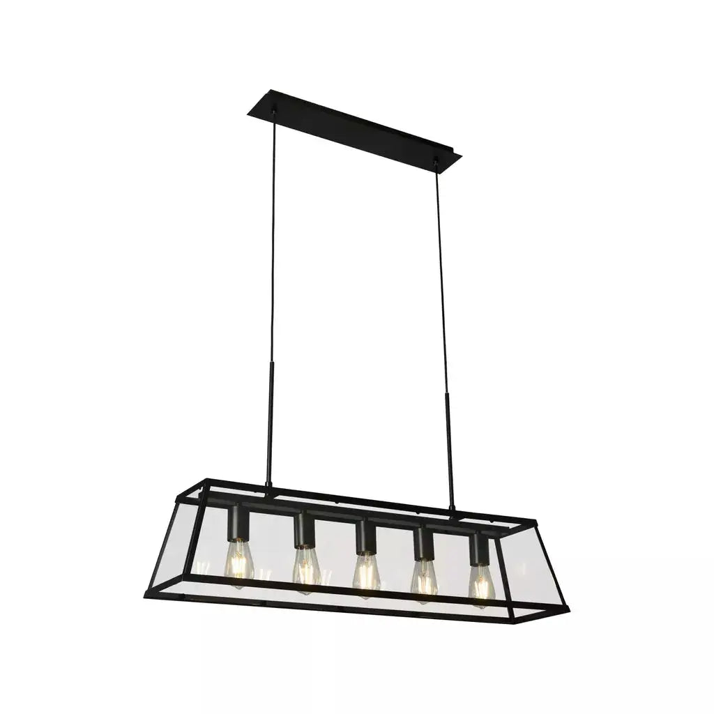 Searchlight Pendant Lights Voyager 5Lt Bar Pendant - Black Metal & Glass - Searchlight Pendant Lights Voyager 5Lt Bar Pendant - Black Metal & Glass