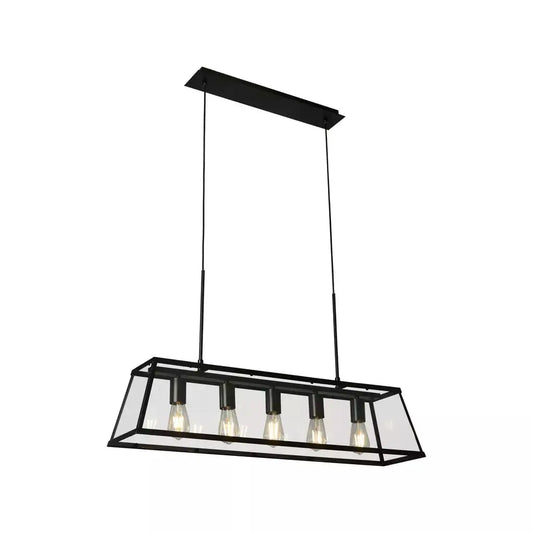 Searchlight Pendant Lights Voyager 5Lt Bar Pendant - Black Metal & Glass - Searchlight Pendant Lights Voyager 5Lt Bar Pendant - Black Metal & Glass