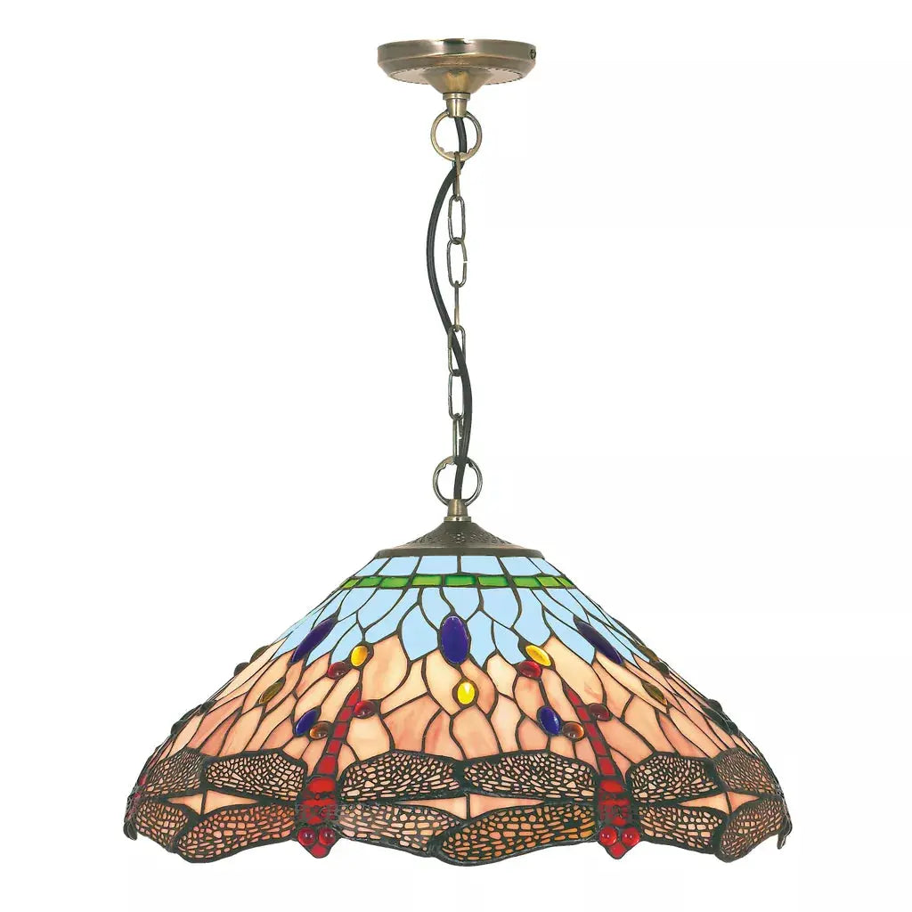 Searchlight Pendant Lights Dragonfly Pendant - Antique Brass Metal & Stained Glass - Searchlight Pendant Lights Dragonfly Pendant - Antique Brass Metal & Stained Glass